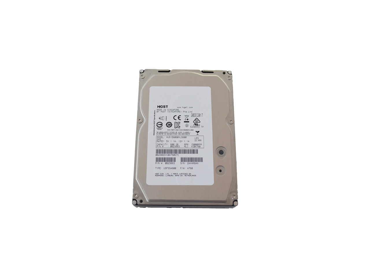 SAS HDD (IBM 3.5", HITACHI/HGST 15000 RPM, 600 GB, SAS, 6 Gb/s, HUS156060VLS600, IBM PN: 46X0884 0B24502)