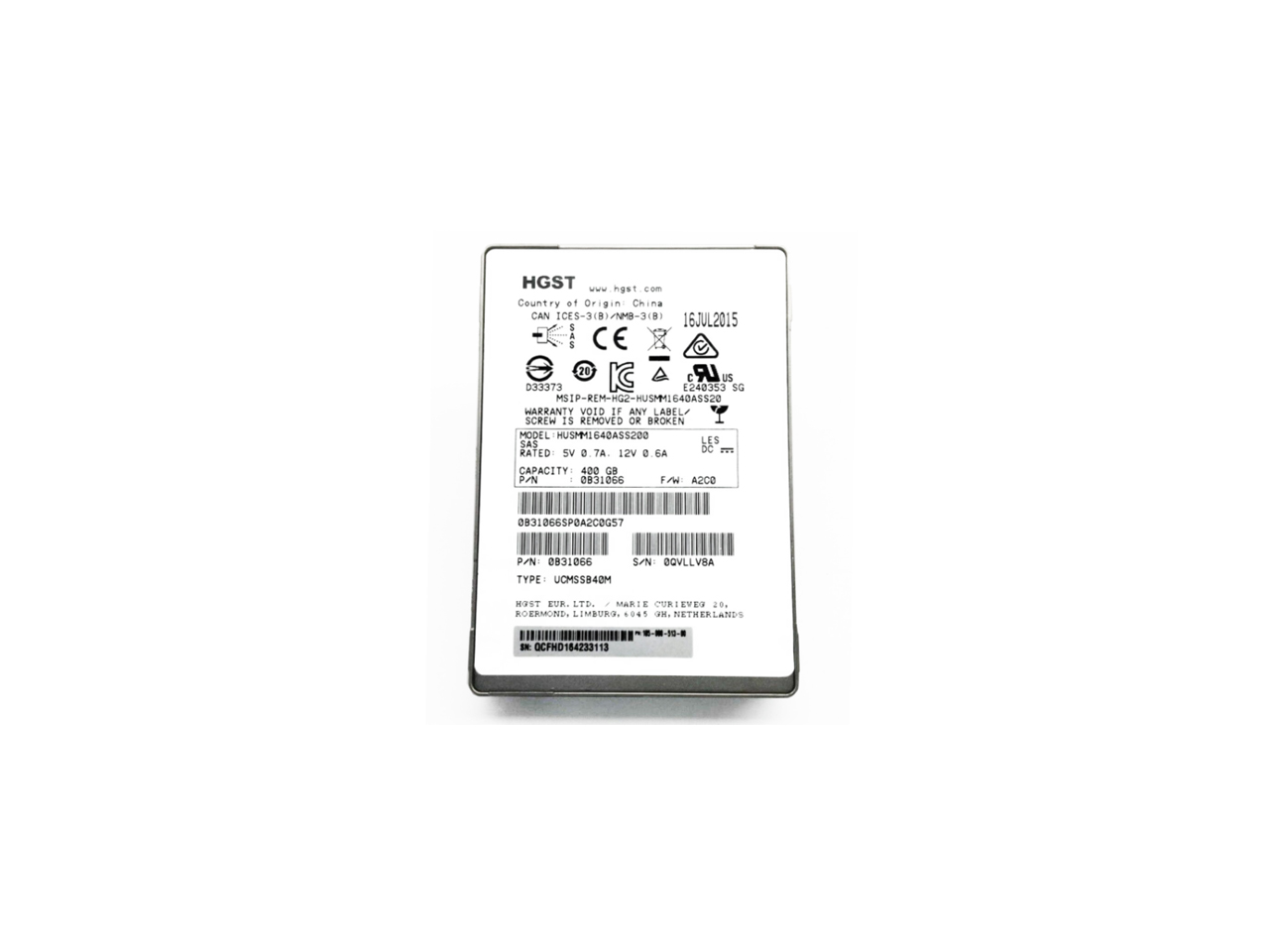 SAS SSD (HGST, 400 GB, SAS, 2.5", HUSMM3240ASS205, 12 Gb/s)