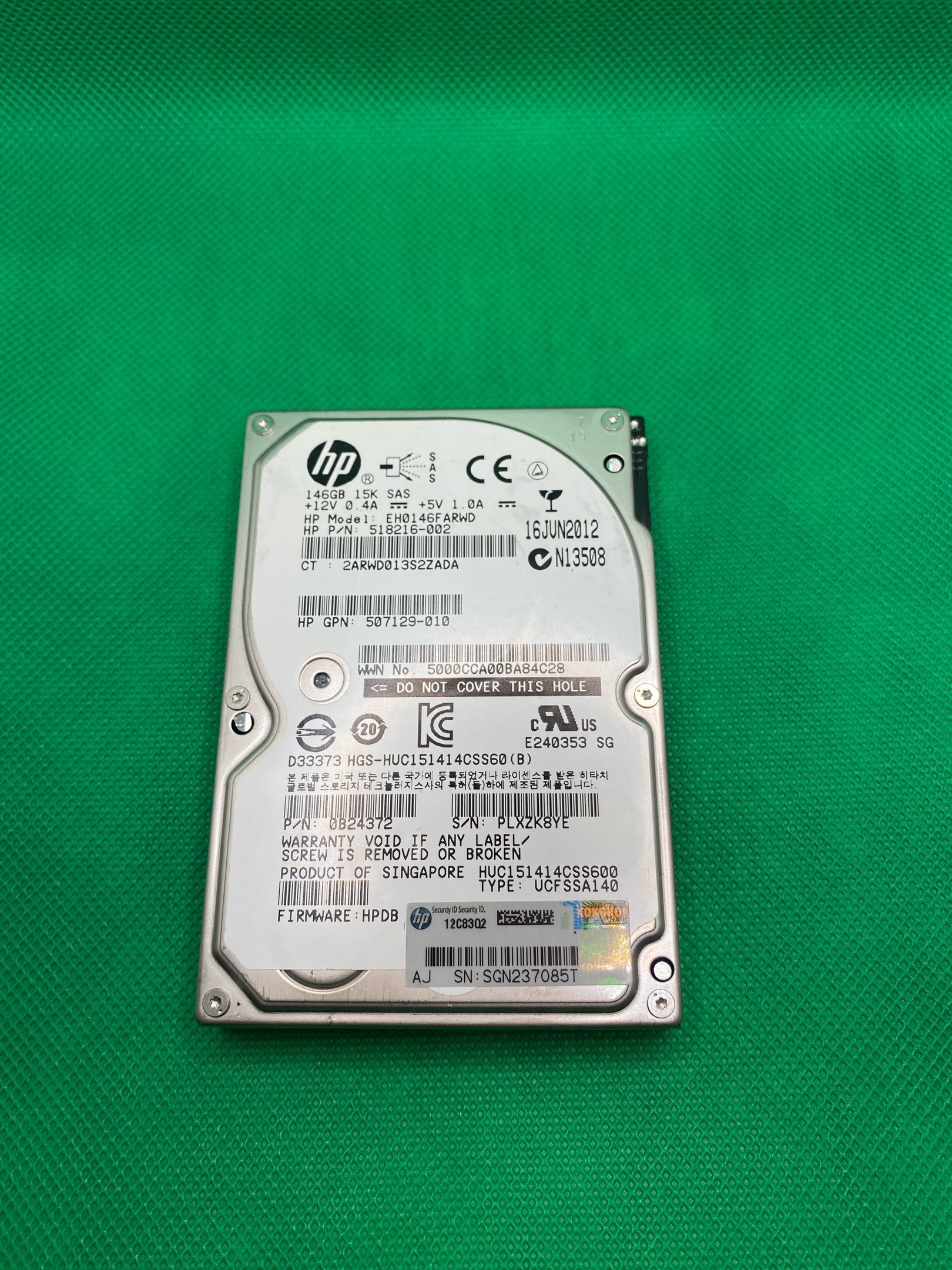 SAS HDD (HP 2.5", 15K, 146 GB, SAS, HP PN: 518216-002, EH0146FARWD, HP, HDD)
