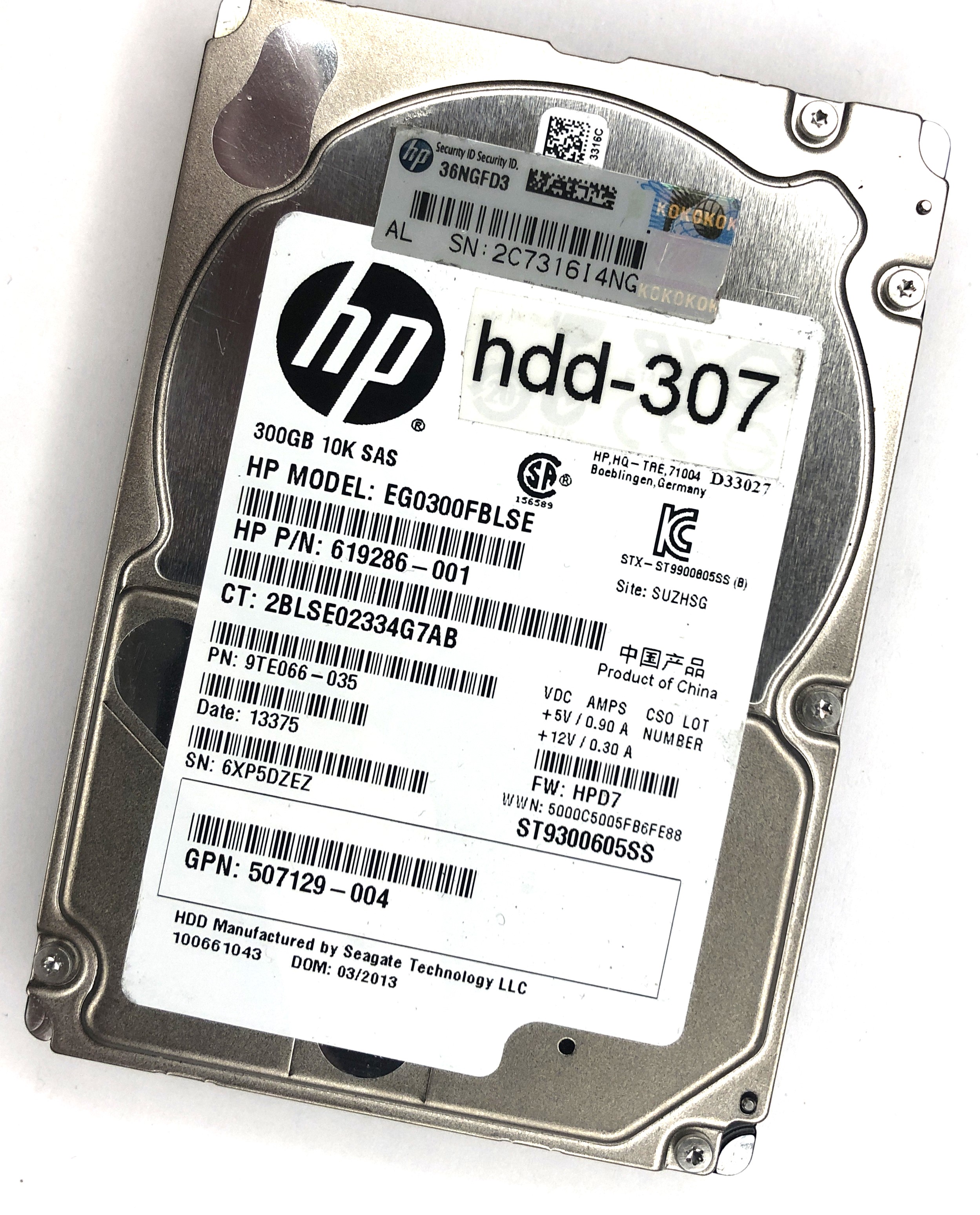 SAS HDD (HP 2.5", 10000 RPM, 300 GB, SAS, HP, PN: 619286-001, EG0300FBLSE, HP, HDD)