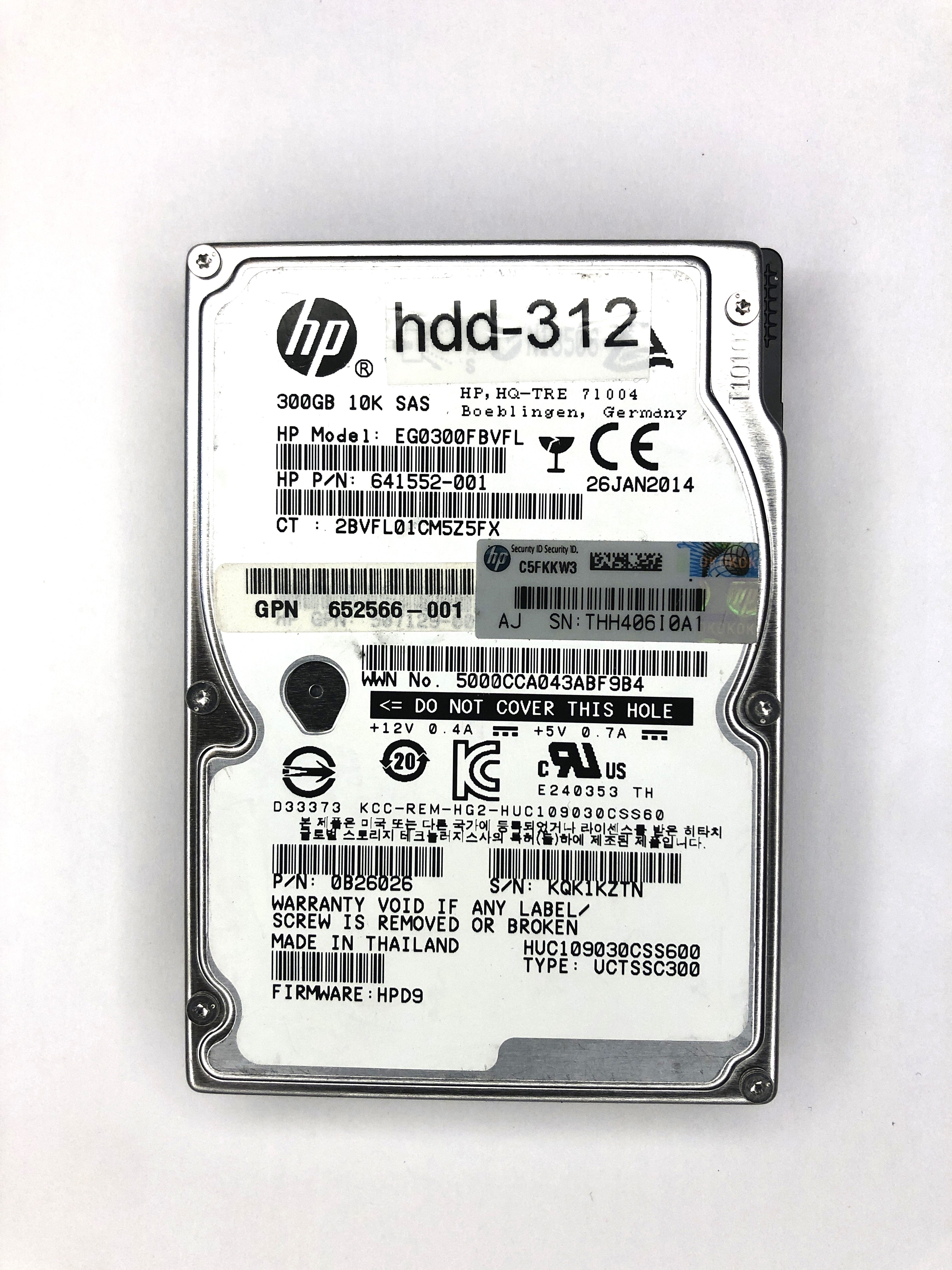 SAS HDD (HP 2.5", 10000 RPM, 300 GB, SAS, HP, PN: 641552-001, EG0300FBVFL, HP, HDD)