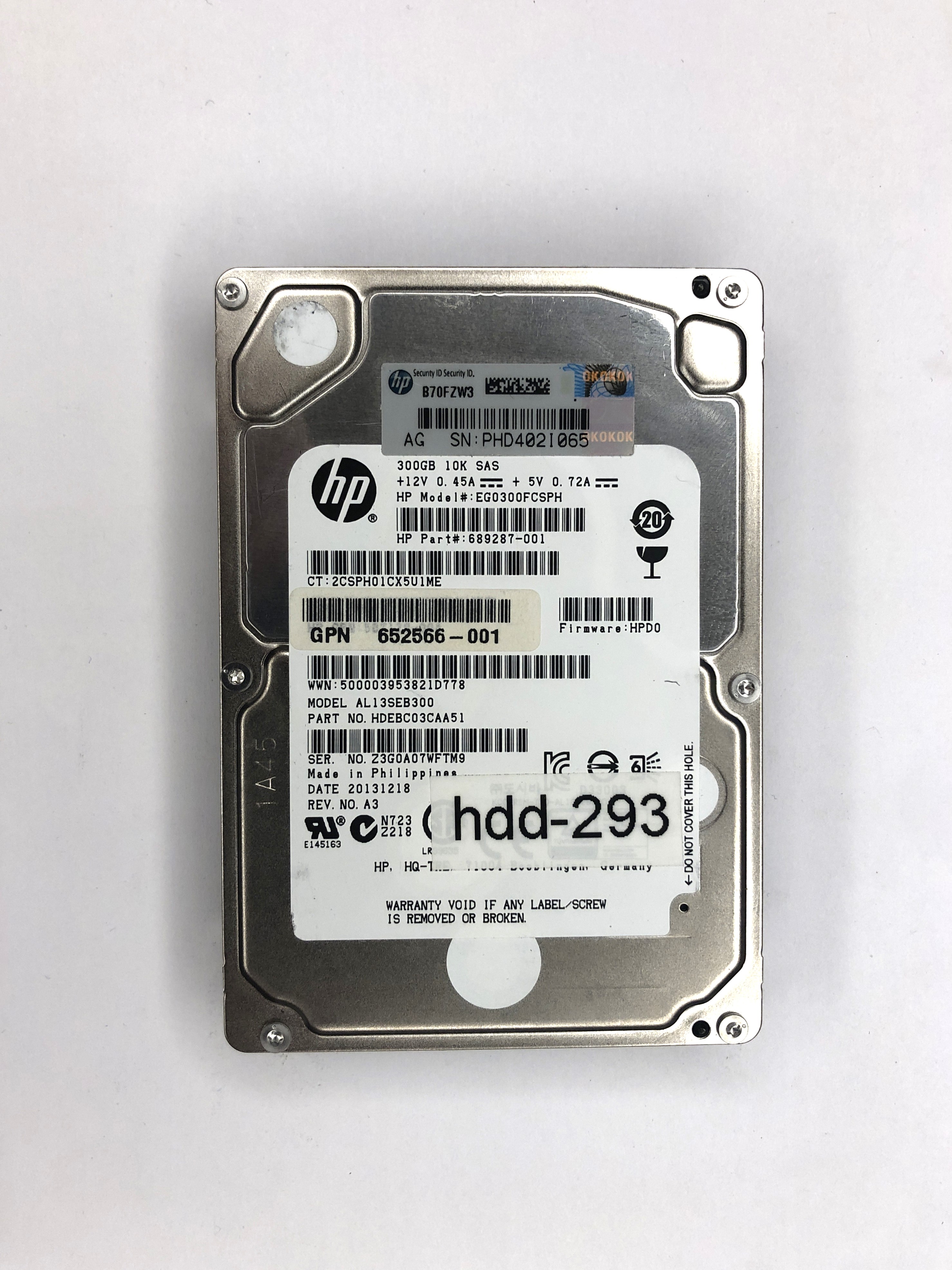 SAS HDD (HP 2.5", 10000 RPM, 300 GB, SAS, HP, PN: 689287-001, EG0300FCSPH, HP, HDD)