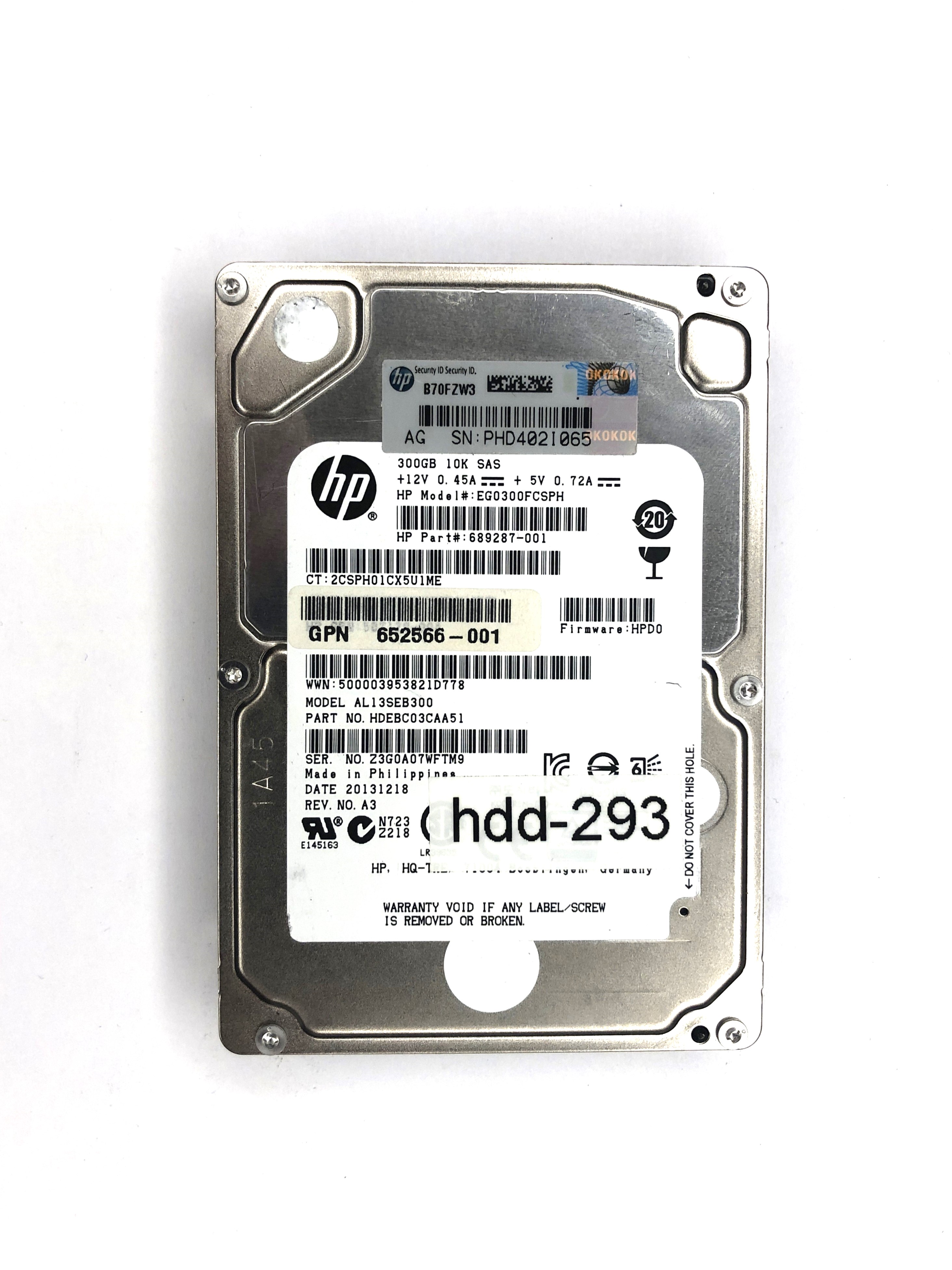 SAS HDD (HP 2.5", 10000 RPM, 300 GB, SAS, HP, PN: 599476-001, EG0600FBDSP, HP, HDD)