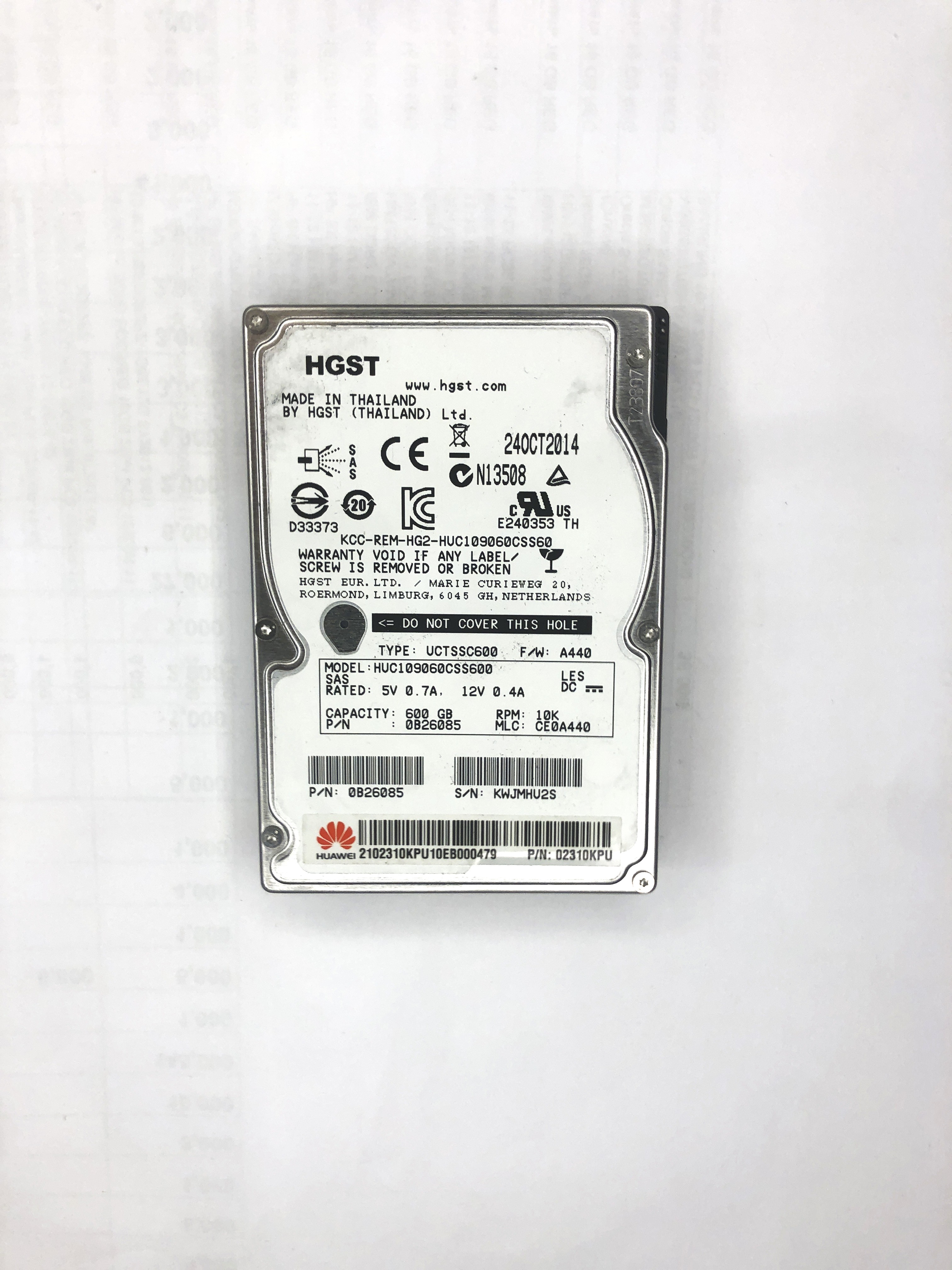 SAS HDD (HUAWEI HGST, 2.5", 600 GB, SAS, 10000 RPM, 2.5", HUC109060CSS600, 6 Gb/s (02310KPU))